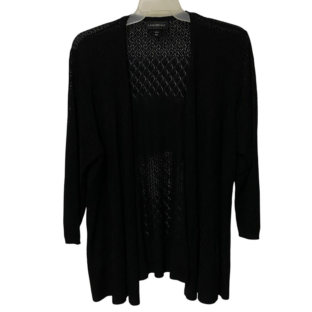 Black Open Front Cardigan Geometric Pointelle Knit Sweater Whimsigoth Indie Boho